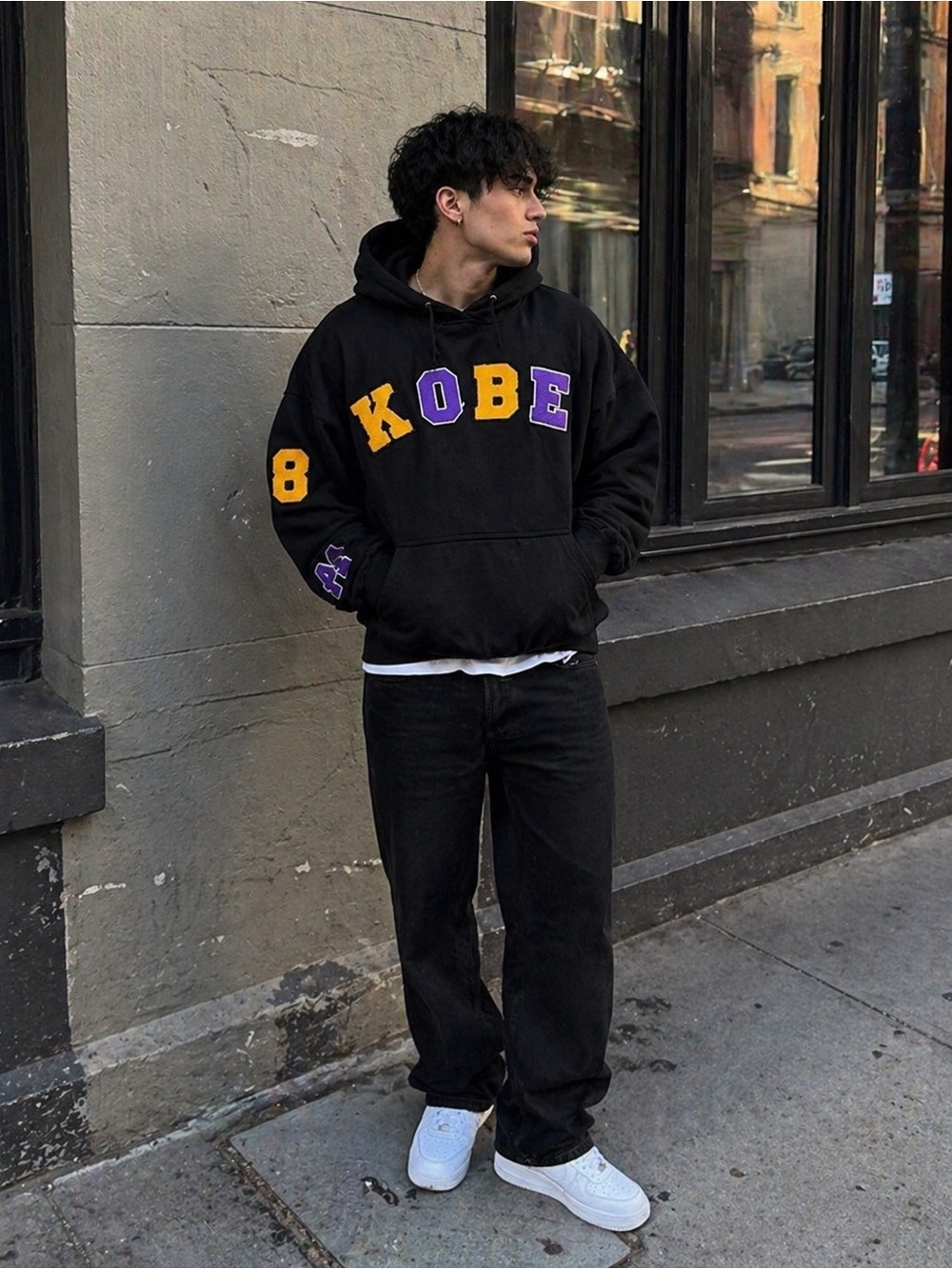 Kobe Tribute Black Hoodie Chenille Patch Lakers Colors Oversized XL Streetwear